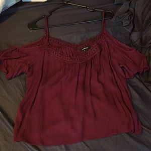 Maroon flow cut shoulder top